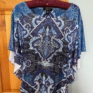 Blue jeweled flutter sleeved tee